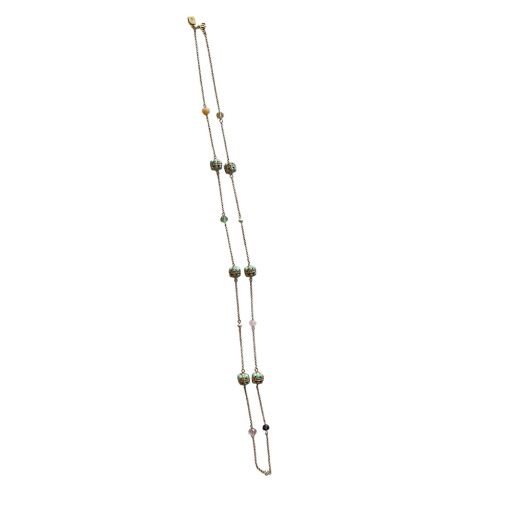 Lauren Ralph Lauren Long Gold‎ and Turquoise Vintage Beaded Necklace